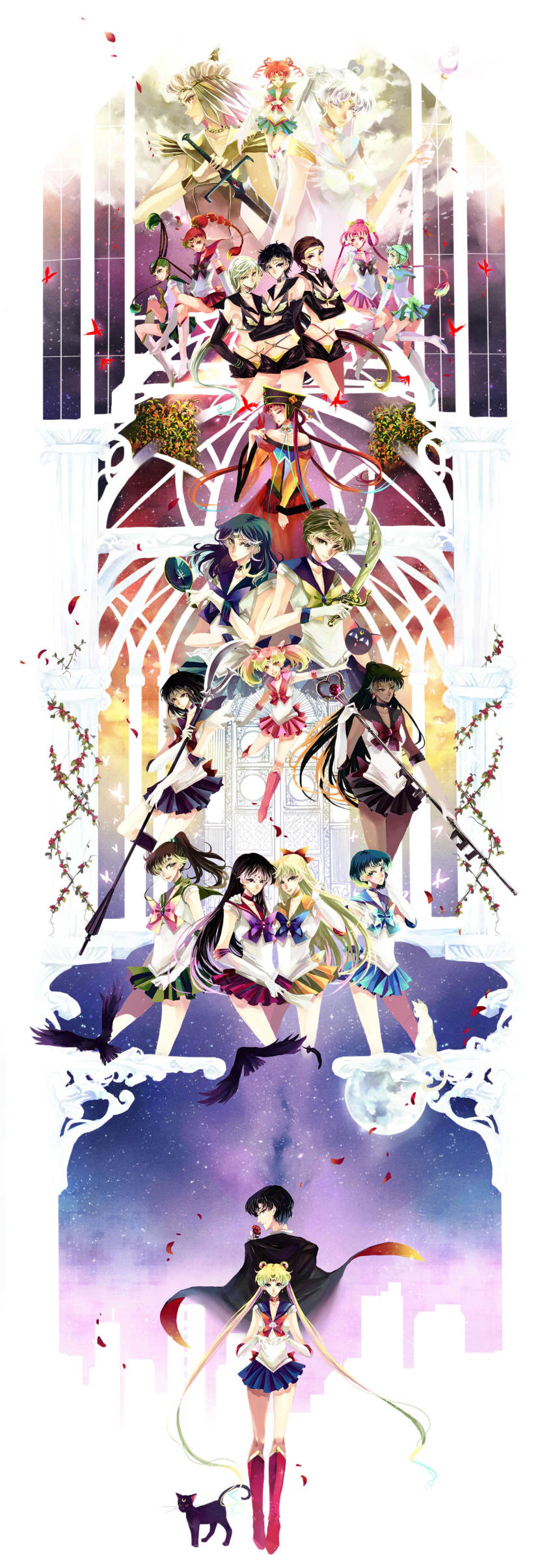 1990s_(style) 1boy 6+girls absurdres aino_minako artemis_(sailor_moon) bad_id bad_pixiv_id bishoujo_senshi_sailor_moon bishoujo_senshi_sailor_moon_r bishoujo_senshi_sailor_moon_s bishoujo_senshi_sailor_moon_sailor_stars bishoujo_senshi_sailor_moon_stars bishoujo_senshi_sailor_moon_supers black_bow black_hair black_neckwear blonde_hair blue_bow blue_eyes blue_hair blue_sailor_collar blue_skirt boots bow brooch brown_eyes brown_hair bug butterfly cat cerecere_(sailor_moon) chiba_mamoru chibi_chibi chibi_usa choker cone_hair_bun dark_skin diana_(sailor_moon) double_bun earrings elbow_gloves everyone flower full_moon garnet_rod gloves green_eyes green_hair hair_bun half_updo heart_hair_bun highres hino_rei holding holding_polearm holding_spear holding_weapon insect jewelry junjun_(sailor_moon) kaiou_michiru kino_makoto knee_boots long_hair long_image luna-p luna_(sailor_moon) magical_girl md5_mismatch meiou_setsuna mirror mizuno_ami moon multi-tied_hair multiple_girls nako_(nonrain) pallapalla_(sailor_moon) petals pink_bow polearm ponytail princess_kakyuu purple_bow purple_eyes purple_hair red_bow red_eyes red_flower red_hair red_rose retro_artstyle rose rose_petals sailor_ceres sailor_chibi_chibi sailor_chibi_moon sailor_collar sailor_cosmos sailor_galaxia sailor_juno sailor_jupiter sailor_mars sailor_mercury sailor_moon sailor_neptune sailor_pallas sailor_pluto sailor_saturn sailor_senshi sailor_star_fighter sailor_star_healer sailor_star_maker sailor_uranus sailor_venus sailor_vesta seiya_kou short_hair silence_glaive single_hair_bun skirt spear staff star_brooch sword taiki_kou tall_image ten&#039;ou_haruka tiara tomoe_hotaru tsukino_usagi tuxedo_kamen twintails very_long_hair vesves_(sailor_moon) weapon white_hair white_sailor_collar wing_brooch yaten_kou yellow_bow