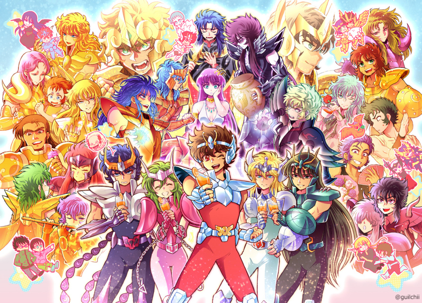 6+boys :o ^_^ alone_(saint_seiya:_the_lost_canvas) andromeda_shun angry aquarius_camus aries_muu aries_shion arm_shield armor athena_(saint_seiya) bird bishounen black_armor black_hair black_robe blue_eyes blue_hair bodysuit brown_hair cancer_death_mask capricorn_shura carrying chain chain_around_arm chibi chibi_inset closed_eyes cup cygnus_hyouga dagger dragon_shiryuu dress energy_ball equuleus_shoko eris_(saint_seiya) everyone facial_hair fake_horns fangs fingerless_gloves flute food frown fruit full_armor furrowed_brow garuda_aiacos gemini_kanon gemini_saga gloves goatee gold gold_armlet gold_armor gold_helmet gold_necklace gold_saint green_eyes green_hair griffin_minos grin guilty_(deathqueen) hades_(saint_seiya) hand_on_own_cheek hand_on_own_chest hand_on_own_face hand_up hands_up helmet holding holding_cup holding_dagger holding_flute holding_hands holding_instrument holding_knife holding_weapon horned_helmet horns instrument interlocked_fingers jewelry juice julian_solo kido_saori kiki_(saint_seiya) knife kraken_isaac leo_aiolia libra_douko long_hair looking_at_viewer metal_belt multiple_boys necklace no_headwear one_eye_closed open_mouth orange_(fruit) orange_juice orange_slice owl own_hands_together parted_lips pegasus_koga pegasus_seiya pegasus_tenma phoenix_ikki pink_bodysuit pisces_aphrodite playing_flute playing_instrument polaris_hilda poseidon_(saint_seiya) powering_up princess_carry purple_hair red_bodysuit red_eyes red_hair robe sagittarius_aioros saint_seiya saint_seiya:_legend_of_sanctuary saint_seiya:_soul_of_gold saint_seiya:_the_lost_canvas saint_seiya_omega saint_seiya_saintia_sho scorpio_milo short_hair shoulder_armor sitting_on_throne sleeveless sleeveless_dress smile sorrento sparkle specter_(saint_seiya) taurus_aldebaran trap urn v-shaped_eyebrows virgo_shaka weapon white_bodysuit white_dress winged_helmet wyrven_rhadamanthys wyvern_rhadamanthys