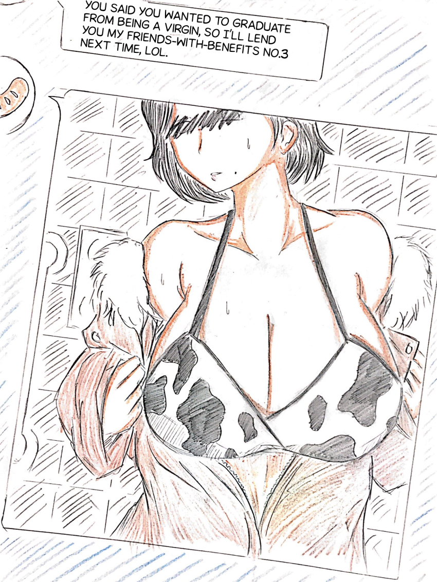 1girl bra censored censored_identity english_text hard-translated highres mature_female motherly_netorare netorare original third-party_edit translated underwear