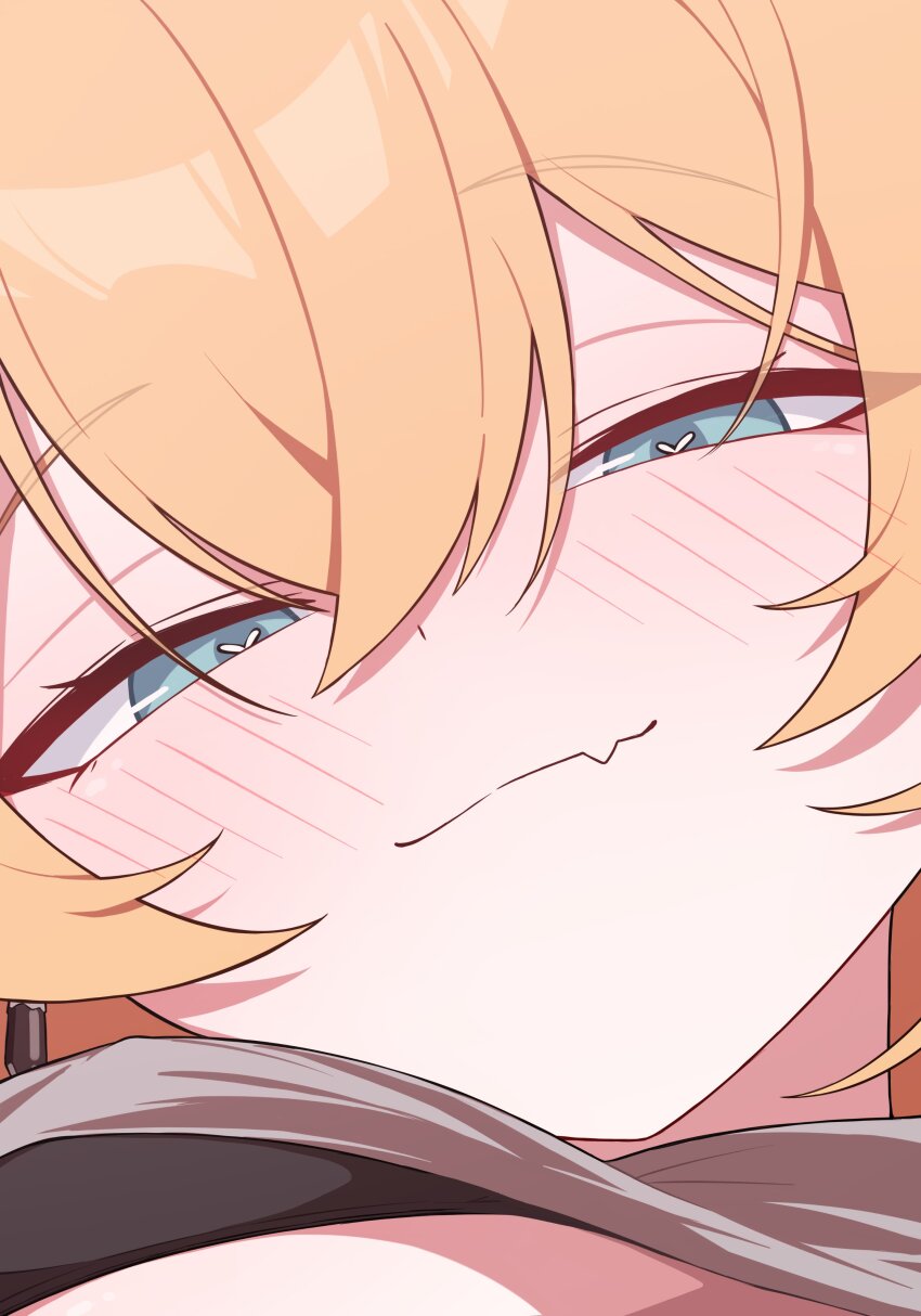 1girl absurdres blonde_hair blue_archive blue_eyes blush close-up fang fang_out highres looking_at_viewer mari_(blue_archive) mmhomm solo