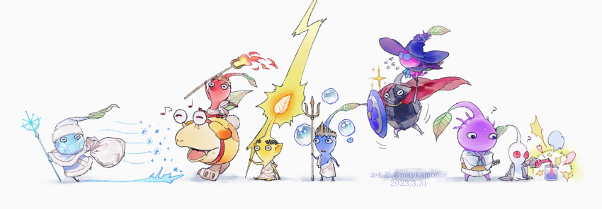 ? ^^^ ^_^ animal_collar animal_ears artist_name black_eyes black_skin blue_bow blue_bowtie blue_cape blue_capelet blue_eyes blue_hat blue_pikmin blue_robe blue_skin bow bowtie bubble bulbmin cape capelet closed_eyes collar colored_skin commentary_request cosplay creature creature_focus crossed_arms crown dated dog_ears dog_tail fake_animal_ears fake_tail fangs fangs_out fire floating_cape floating_clothes flying flying_sweatdrops fur-trimmed_capelet fur-trimmed_headwear fur-trimmed_robe fur_trim gold_crown happy hat highres holding holding_beaker holding_lightning_bolt holding_polearm holding_sack holding_shield holding_staff holding_weapon ice ice_pikmin japanese_clothes katana kimono lab_coat laurel_crown leaf lightning_bolt_symbol long_sleeves looking_at_another maykamonin motion_lines nintendo no_humans no_mouth nostrils oatchi_(pikmin) oatchi_(pikmin)_(cosplay) open_mouth oversized_clothes pikmin_(creature) pikmin_(series) pink_skin pointy_nose polearm pouring purple_hair purple_pikmin purple_skin red_cape red_collar red_pikmin red_skin riding robe rock rock_pikmin sack sash shadow sheath sheathed shield short_hair simple_background sitting skating smile snowflakes solid_circle_eyes speed_lines staff standing sword tail toga torn_clothes torn_hat trident very_short_hair waist_sash weapon white_background white_kimono white_pikmin white_skin wide_brim wide_sleeves winged_pikmin witch_hat yellow_sash