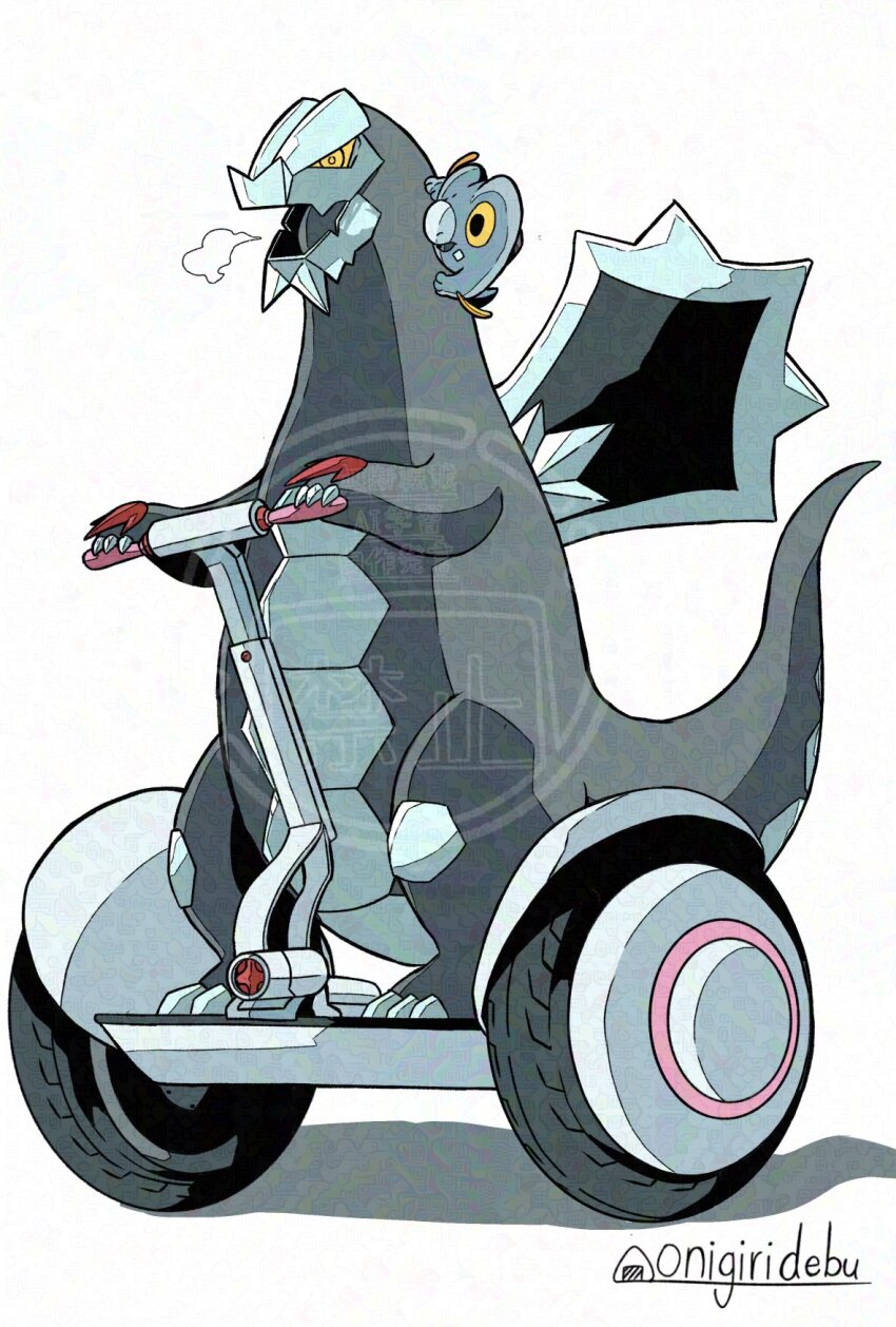 animal_focus baxcalibur commentary_request debudebumetabo dragon evolutionary_line frigibax highres nintendo no_humans pokemon pokemon_(creature) puff_of_air tail watermark wings yellow_eyes