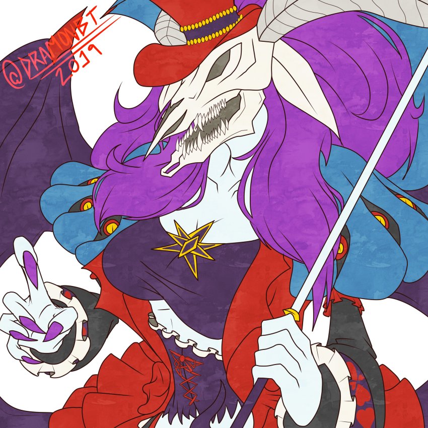 1girl absurdres demon digimon hat highres horns mephismon mephismon_x-antibody solo umbrella