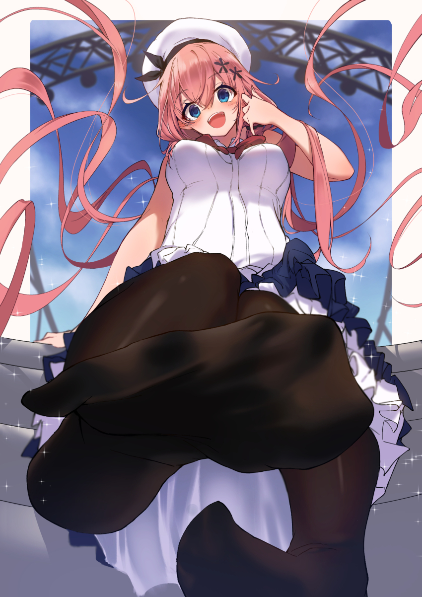 1girl black_socks bow highres ochikobore_fruit_tart pink_hair red_bow sakura_ino socks