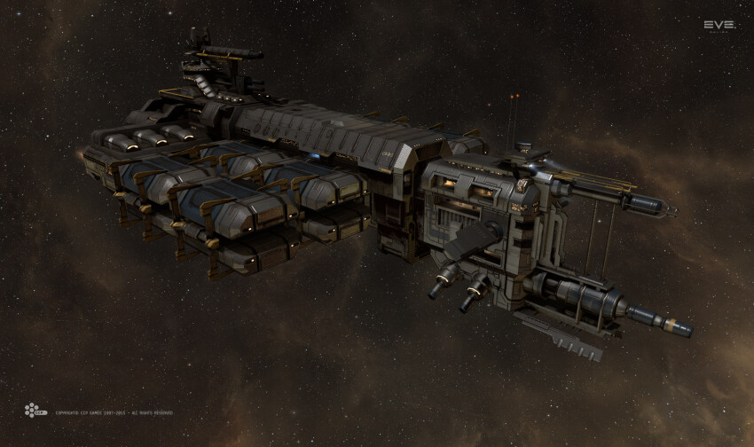 3d brown_background brown_theme capital_ship_(eve_online) carrier commentary company_logo company_name copyright_logo copyright_name dated droneboat_(eve_online) emblem english_commentary eve_online glowing hauling_ship_(eve_online) highres industrial industrial_ship_(eve_online) logo machinery mining_ship_(eve_online) no_humans official_art outdoors outer_ring_excavations_(eve_online) radio_antenna salvo_(willem_van_biljon) science_fiction sky space spacecraft star_(sky) starry_sky starry_sky_background support_ship_(eve_online) vehicle_focus
