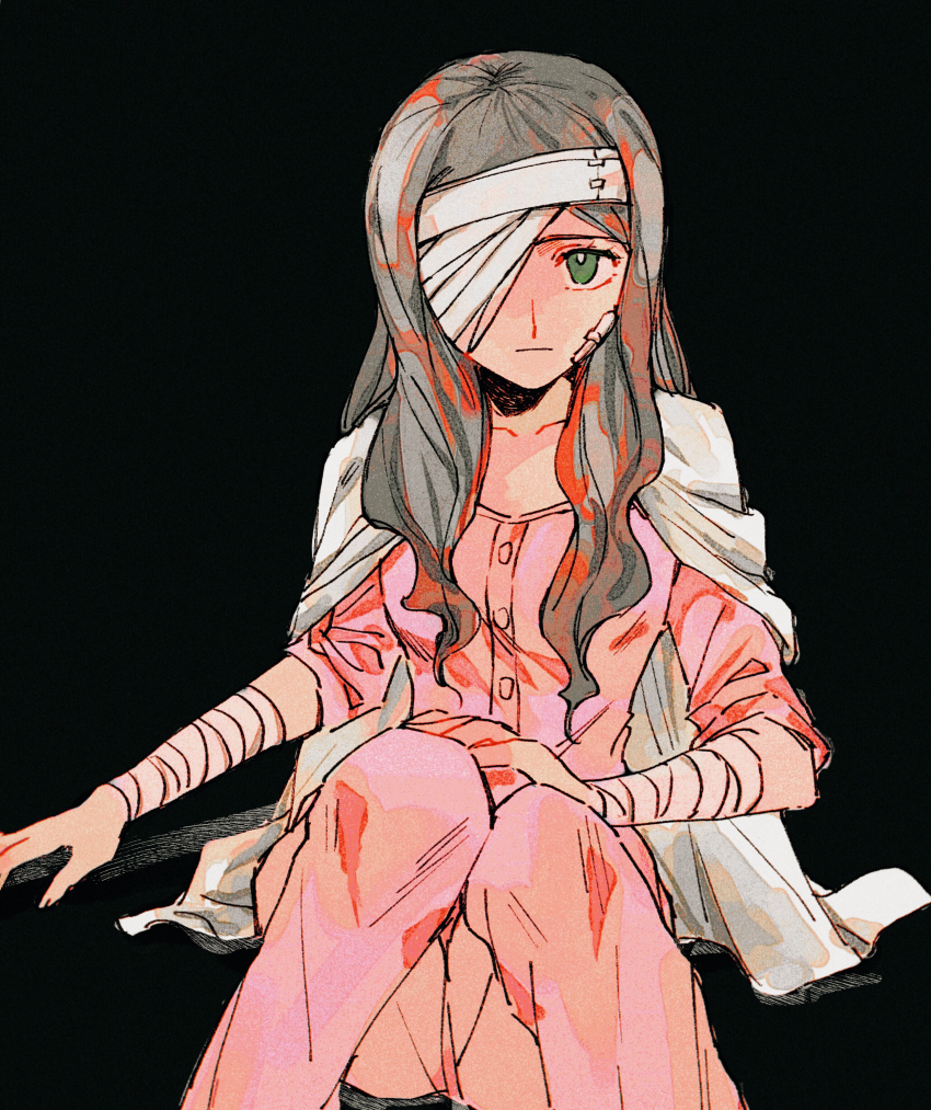 absurdres ace_attorney ace_attorney_investigations ace_attorney_investigations_2:_prosecutor&#039;s_gambit ako_(eanaaati1) bandages black_hair green_eyes highres kay_faraday long_hair one_eye_covered simple_background