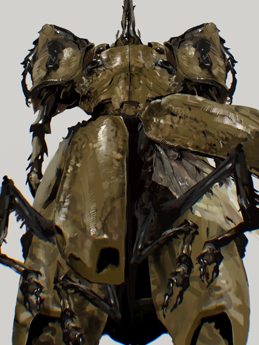 animalization bug carapace extra_arms grey_background gundam highres insect_wings looking_at_viewer mecha mobile_suit no_humans rintaro_komori robot simple_background solo standing the_o_(mobile_suit) wings zeta_gundam