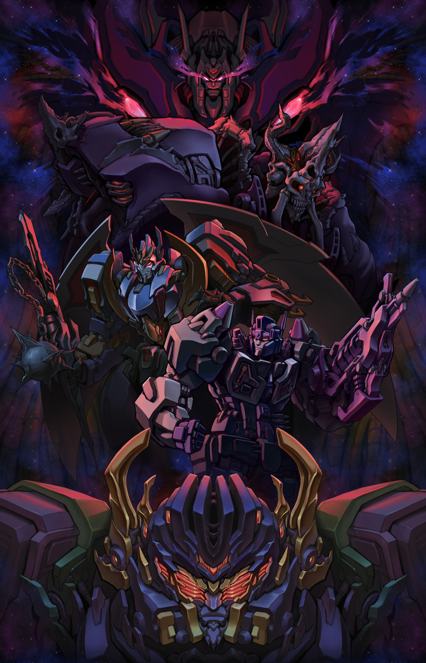 5boys absurdres character_request ct990413 deathsaurus decepticon glowing glowing_eyes gun highres horns machinery mecha mecha_focus multiple_boys no_humans overlord_(transformers) red_eyes robot science_fiction scorponok super_megatron transformers transformers:_generation_1 transformers:_return_of_convoy transformers:_the_headmasters transformers_super-god_masterforce transformers_victory transformers_zone weapon wings