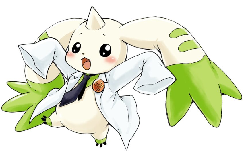 coat digimon digimon_(creature) necktie simple_background solo terriermon_assistant white_background