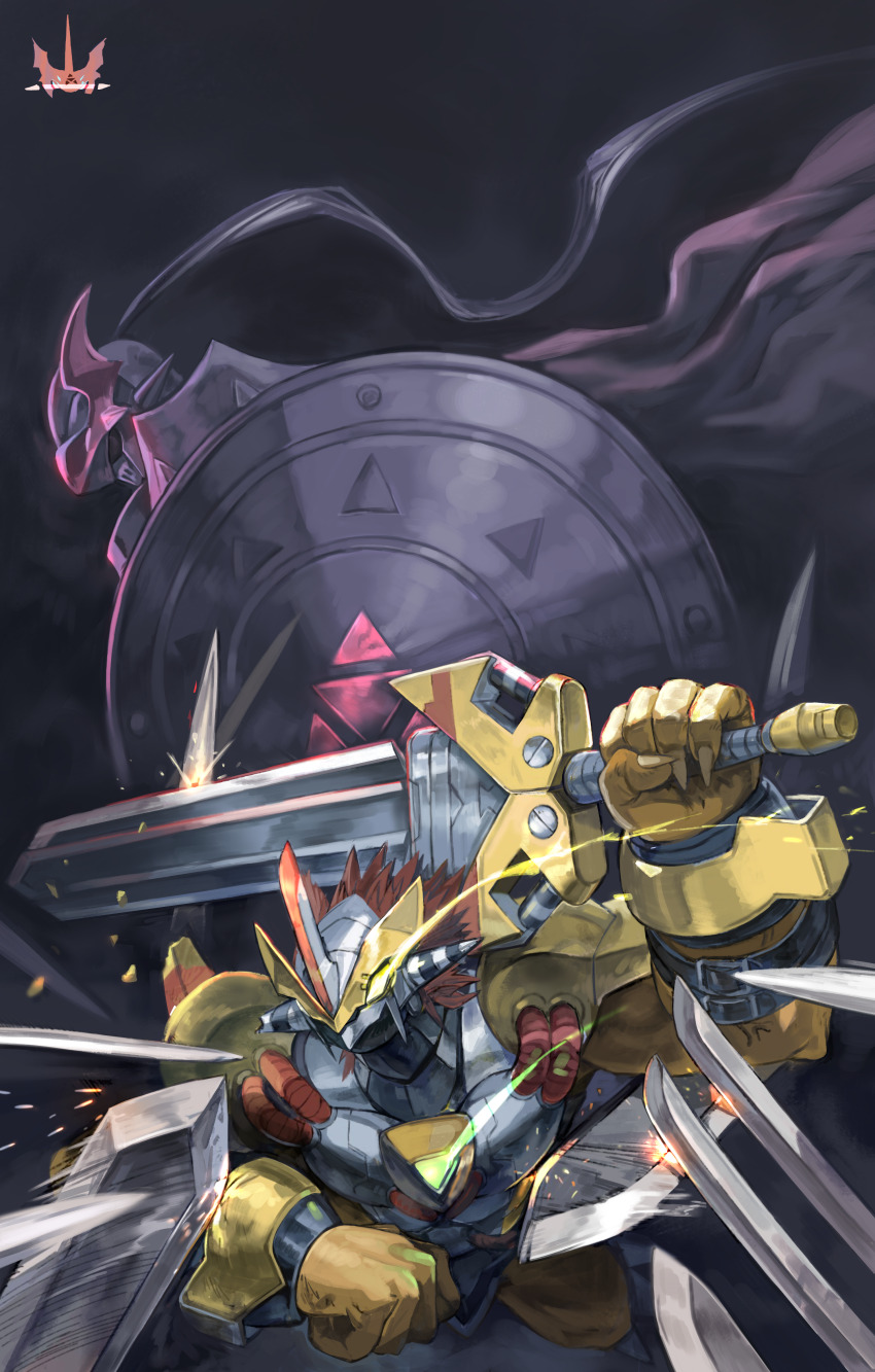 absurdres armor digimon digimon_(creature) dukemon highres muscular muscular_male shield sword victorygreymon weapon wings