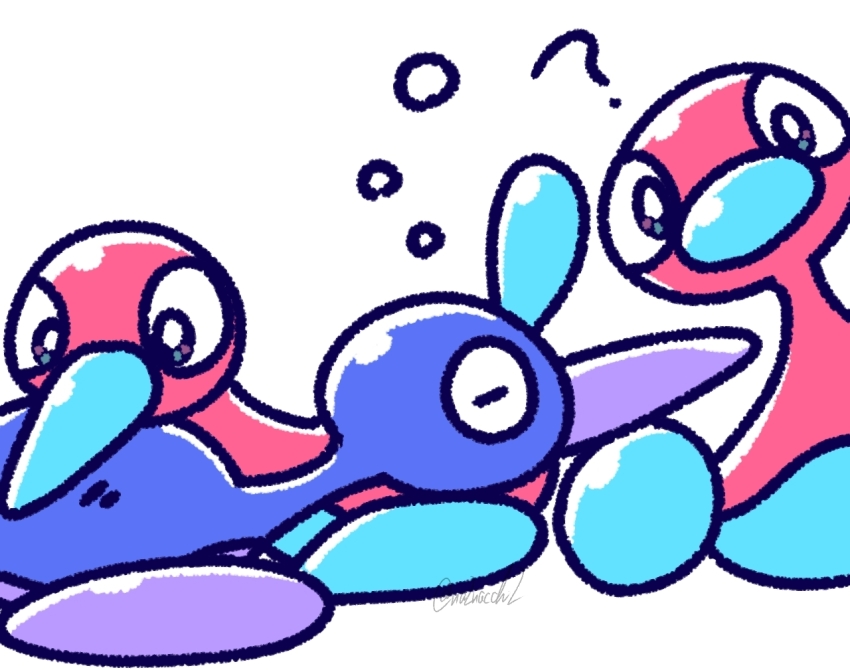 ? alternate_color bright_pupils gen_2_pokemon nacchi nintendo no_humans pokemon pokemon_(creature) porygon2 shiny_and_normal shiny_pokemon sleeping squeans white_pupils
