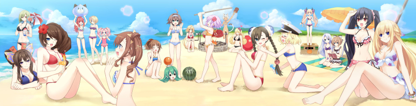 10s 6+girls ^_^ absurdres ain_aru animal_ears barefoot beach bikini bikini_top_only bio_(chou_megami_shinkou_noire_gekishin_black_heart) blanc_(neptunia) blonde_hair blossa_aizen book braid breasts brown_hair cat_ears cat_tail chou_megami_shinkou_noire_gekishin_black_heart cleavage closed_eyes cloud cooking day dogoo double_bun estelle closed_eyes flower hair_bun hair_flower hair_ornament highres jeneria_g jewelry lady_wakku large_breasts little_rain long_hair masujima_ai moruu multiple_girls navel neptune_(neptunia) neptune_(series) noire_(neptunia) ocean official_art one_eye_closed outdoors pink_hair purple_hair puuna_(chou_megami_shinkou_noire_gekishin_black_heart) restoa rid rii_fai ryuuka sango_(chou_megami_shinkou_noire_gekishin_black_heart) saori_(chou_megami_shinkou_noire_gekishin_black_heart) short_hair sky smile swimsuit tail tsunako tsunemi twin_braids twintails vert_(neptunia) water win_(chou_megami_shinkou_noire_gekishin_black_heart)