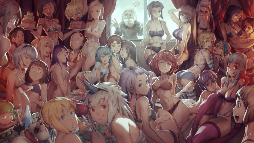 10s 2b_(nier:automata) 4boys 6+girls absurdres akiyama_mio amane_misa android_18 annotation_request artoria_pendragon_(fate) asuna_(sao) back bad_id bad_tumblr_id bangs_pinned_back belt_bra bikini black_lagoon black_legwear black_panties blouse blue_panties blunt_bangs boku_no_hero_academia boku_no_pico boyshort_panties bra braid breasts bridget_(guilty_gear) bright_pupils cake capcom cleavage copyright_request cowboy_bebop crossdressing crossover darkstalkers dated death_note drag-on_dragoon drag-on_dragoon_3 dragon_ball dragonball_z earth-chan eating fairy_tail fate_(series) faye_valentine flat_chest food food_on_face garter_belt gloves guilty_gear guilty_gear_xx hair_between_eyes hair_bun hair_down han_juri head_wings highres k-on! kanna_kamui kasugano_sakura kill_la_kill kirin_(armor) kobayashi-san_chi_no_maidragon large_breasts lilith_(darkstalkers) logo loli long_hair looking_at_viewer mankanshoku_mako me!me!me! medium_breasts meme_(me!me!me!) mirajane_strauss monster_hunter_(series) multiple_boys multiple_crossover multiple_girls nasa_logo nico_robin nier:automata nier_(series) nintendo off_shoulder one-punch_man one_piece panties pico_(boku_no_pico) pyra_(xenoblade) revy_(black_lagoon) saber_(fate) saejin_oh saitama_(one-punch_man) shirt short_hair sideways_mouth single_hair_bun sitting small_breasts standing stomach street_fighter striped_clothes striped_gloves striped_panties swimsuit sword_art_online tanya_degurechaff tatsumaki teemo thighhighs three_(drag-on_dragoon) tohsaka_rin trap underwear uraraka_ochako very_long_hair white_shirt wings xenoblade_chronicles_(series) xenoblade_chronicles_2 youjo_senki