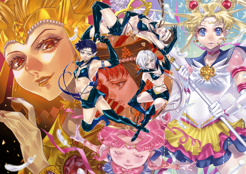 6+girls absurdres bishoujo_senshi_sailor_moon chibi_chibi highres katt_sun multiple_girls ponytail sailor_moon sailor_star_fighter sailor_star_healer sailor_star_maker seiya_kou tagme taiki_kou tsukino_usagi yaten_kou