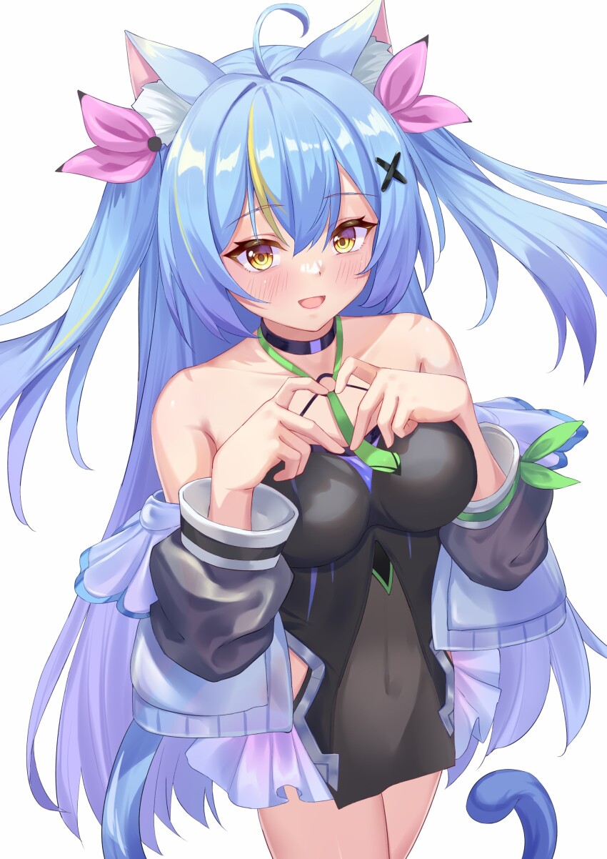 1girl absurdres ahoge bad_tag blush breasts cat_girl cybermyth godsoul heart highres non-web_source smile solo streaked tail virtual