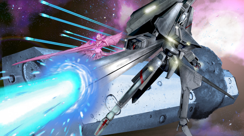 alien bad_id bad_pixiv_id battle beam_rifle crater derivative_work dress energy_beam energy_cannon energy_gun fleet gauna i.t.o_daynamics lights mecha mecha_focus milky_way monster morito_(sidonia_no_kishi) realistic robot shiraui_tsumugi sidonia_no_kishi skirt space space_station spacecraft sparks star_(sky) thrusters weapon zero_gravity