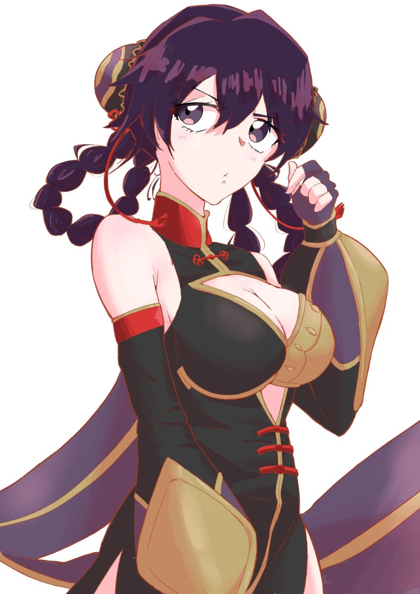 1girl absurdres bambietta_basterbine bleach bleach:_brave_souls bleach:_sennen_kessen-hen breasts chinese_clothes cleavage cleavage_cutout clothing_cutout detached_sleeves highres large_breasts official_alternate_costume official_art quincy_(bleach) solo spinosaur1111 sternritter