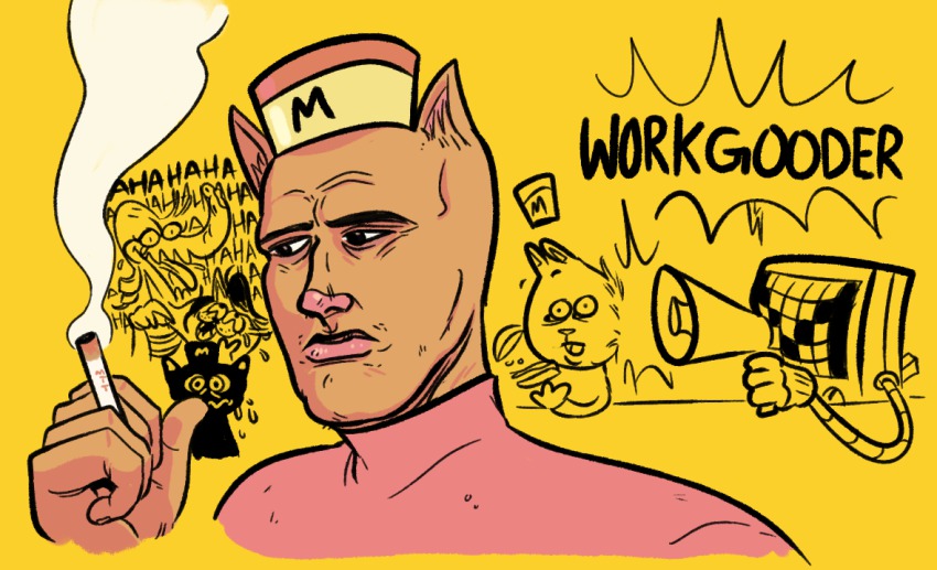 1boy animal_ears bratty_(undertale) burgerpants catty_(undertale) cigarette burger hat mettaton microphone personification undertale