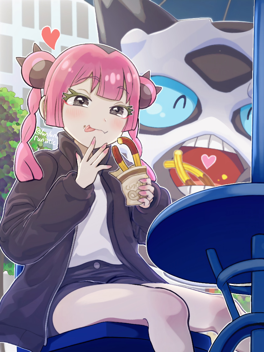1girl coral_(pokemon) eyelashes gen_3_pokemon glalie highres nintendo pink_hair pokemon pokemon_(anime) pokemon_(creature) pokemon_horizons runachikku twintails