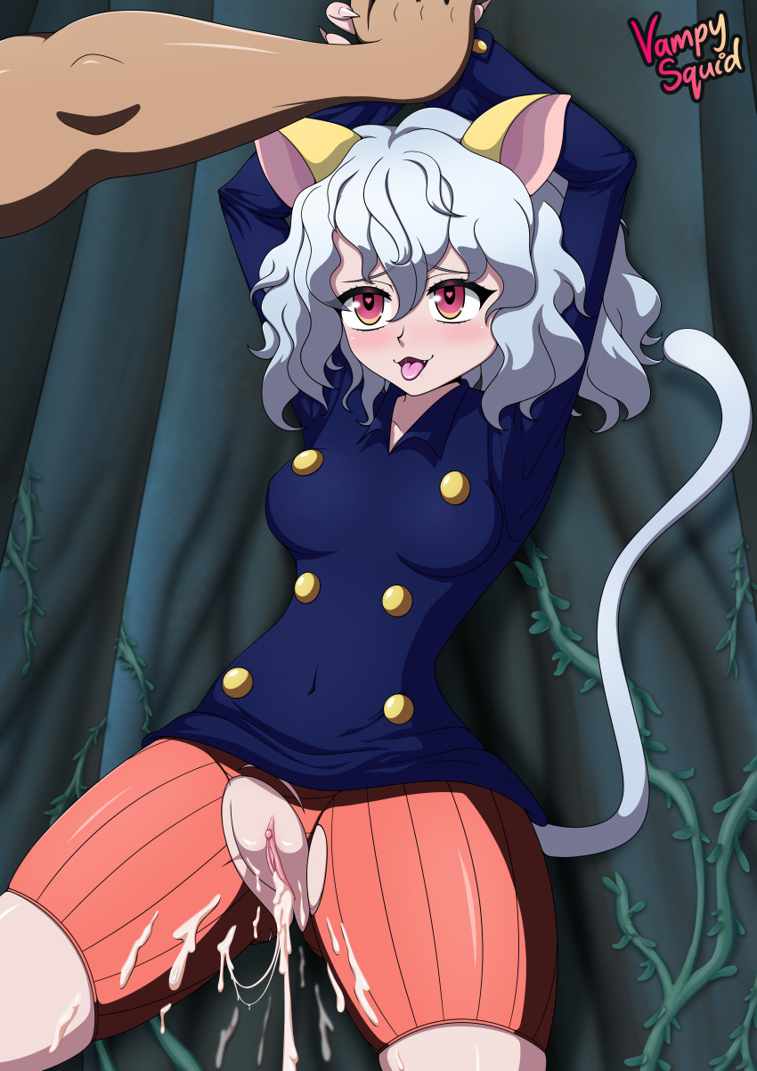 1boy 1girl absurdres against_tree against_wall aged_up animal_ears ant_girl blue_hair blue_shirt blush breasts cat cat_ears cat_girl cat_tail chimera chimera_ant clothed_sex cum cum_in_pussy cum_on_body cumdrip excessive_cum forest gon_freecss heart heart-shaped_pupils held_up hetero highres hunter hunter_x_hunter medium_breasts multicolored_eyes nature neferpitou night orange_shorts pants penis penis_size_difference punishment pussy red_eyes sex shirt short_hair shorts size_difference symbol-shaped_pupils tail thick_thighs thighs tongue tongue_out torn_clothes torn_pants torn_shorts tree vampy_squid wide-eyed wide_hips yellow_eyes