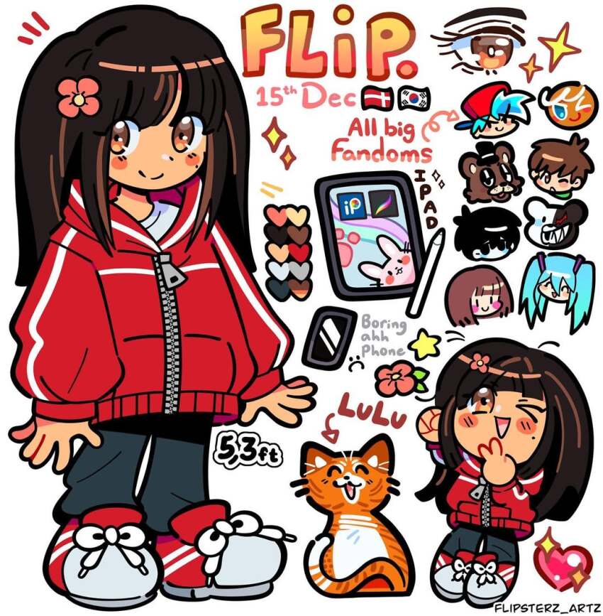 &gt;_o 1other 2girls 5boys ;d \||/ animal arms_at_sides arrow_(symbol) artist_name artist_self-insert black_pants blunt_bangs blunt_ends boyfriend_(friday_night_funkin&#039;) brown_eyes brown_hair cat chara_(undertale) closed_mouth color_guide commentary cookie_run danganronpa_(series) danish_flag deformed edd_(eddsworld) eddsworld english_commentary english_text five_nights_at_freddy&#039;s flipsterzartz flower freddy_fazbear friday_night_funkin&#039; full_body gingerbrave hair_flower hair_ornament hatsune_miku heart hood hood_down hooded_jacket ibispaint jacket long_sleeves looking_at_viewer mole mole_under_eye monokuma multiple_boys multiple_girls notice_lines omori omori_(omori) one_eye_closed open_mouth orange_cat original pants phone procreate_(software) puffy_long_sleeves puffy_sleeves red_flower red_jacket red_shoes shirt shoelaces shoes sideways_glance simple_background smile south_korean_flag sparkle star_(symbol) straight_hair stylus undertale v vocaloid white_background white_shirt zipper