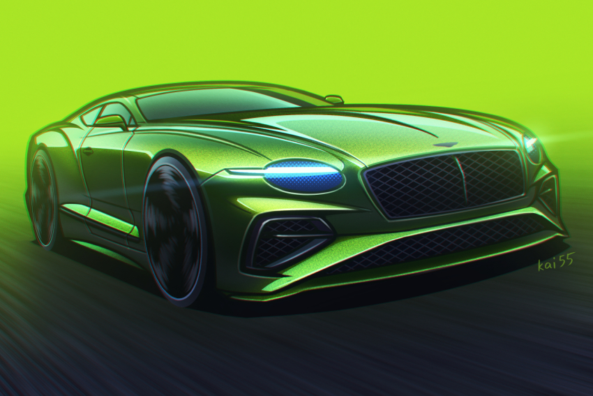 artist_name bentley bentley_continental_gt car glowing green_background green_car green_theme kai55 light_trail motor_vehicle no_humans original sports_car vehicle_focus