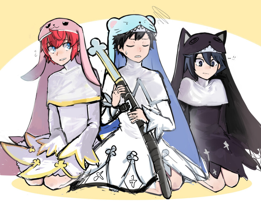 3boys aiba_takumi amasawa_keisuke cosplay digimon multiple_boys nun sistermon_blanc sistermon_blanc_(cosplay) sistermon_ciel sistermon_ciel_(cosplay) sistermon_noir sistermon_noir_(cosplay) taiga_(digimon)