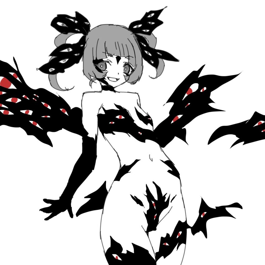 1girl corruption digimon digimon_(creature) digimon_beatbreak loli looking_at_viewer red_eyes shademon shademon_(nene_ver.) smile yamada_haruko