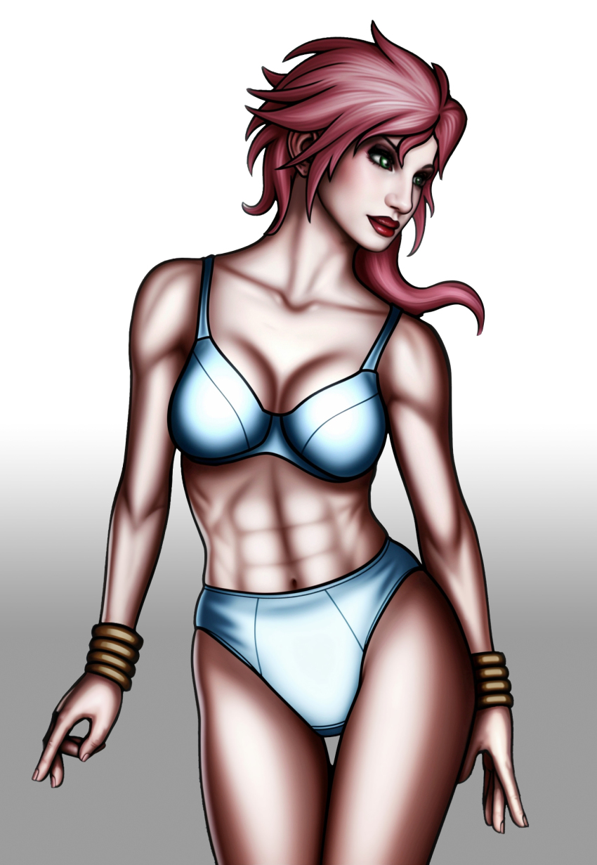 abs blue_bra blue_panties bra bracelet final_fantasy final_fantasy_xiii final_fantasy_xiii-2 funkypasta high-waist_panties highres jewelry lightning_farron lightning_returns:_final_fantasy_xiii lips long_hair navel non-web_source panties pink_hair red_lips underwear underwear_only