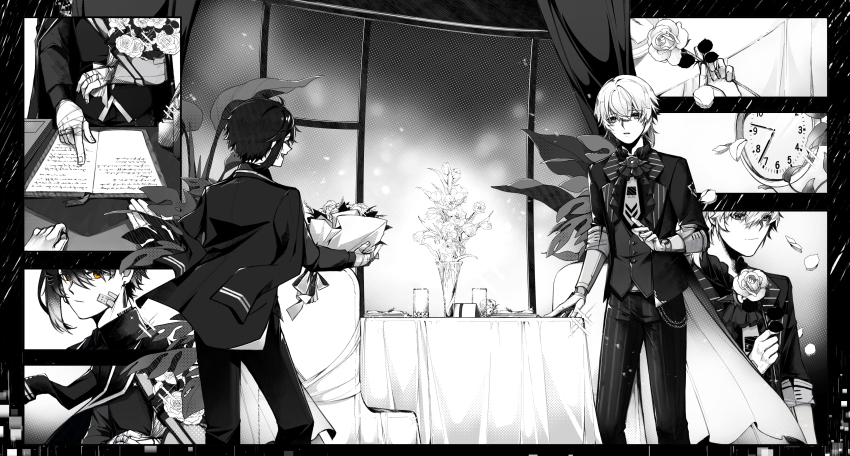 absurdres bouquet commandant_(pgr) dochikun flower highres image_sample lee:_entropy_(illusionist)_(pgr) lee:_entropy_(pgr) lee_(pgr) official_alternate_costume pixiv_sample punishing:_gray_raven restaurant