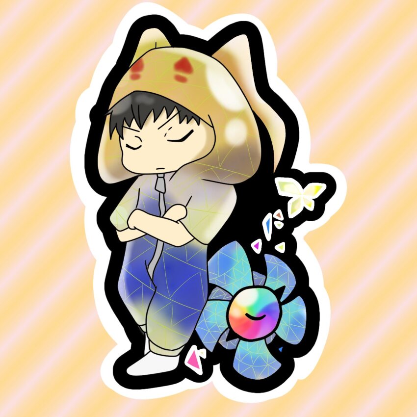 black_hair closed_eyes cosplay crossed_arms digimon digimon_rearise futami_eiji highres keramon keramon_(cosplay) pajamas sleeping spiral_(digimon) spiral_origin