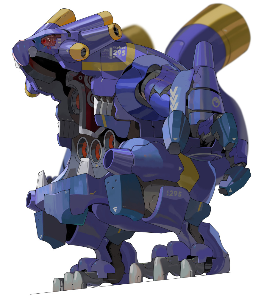 absurdres commentary_request creatures_(company) exhaust_pipe exploud game_freak gen_3_pokemon highres machinery mechanization nintendo no_humans non-humanoid_robot open_mouth pokemon pokemon_(creature) red_eyes robot robot_animal science_fiction simple_background solo standing white_background yunimaru