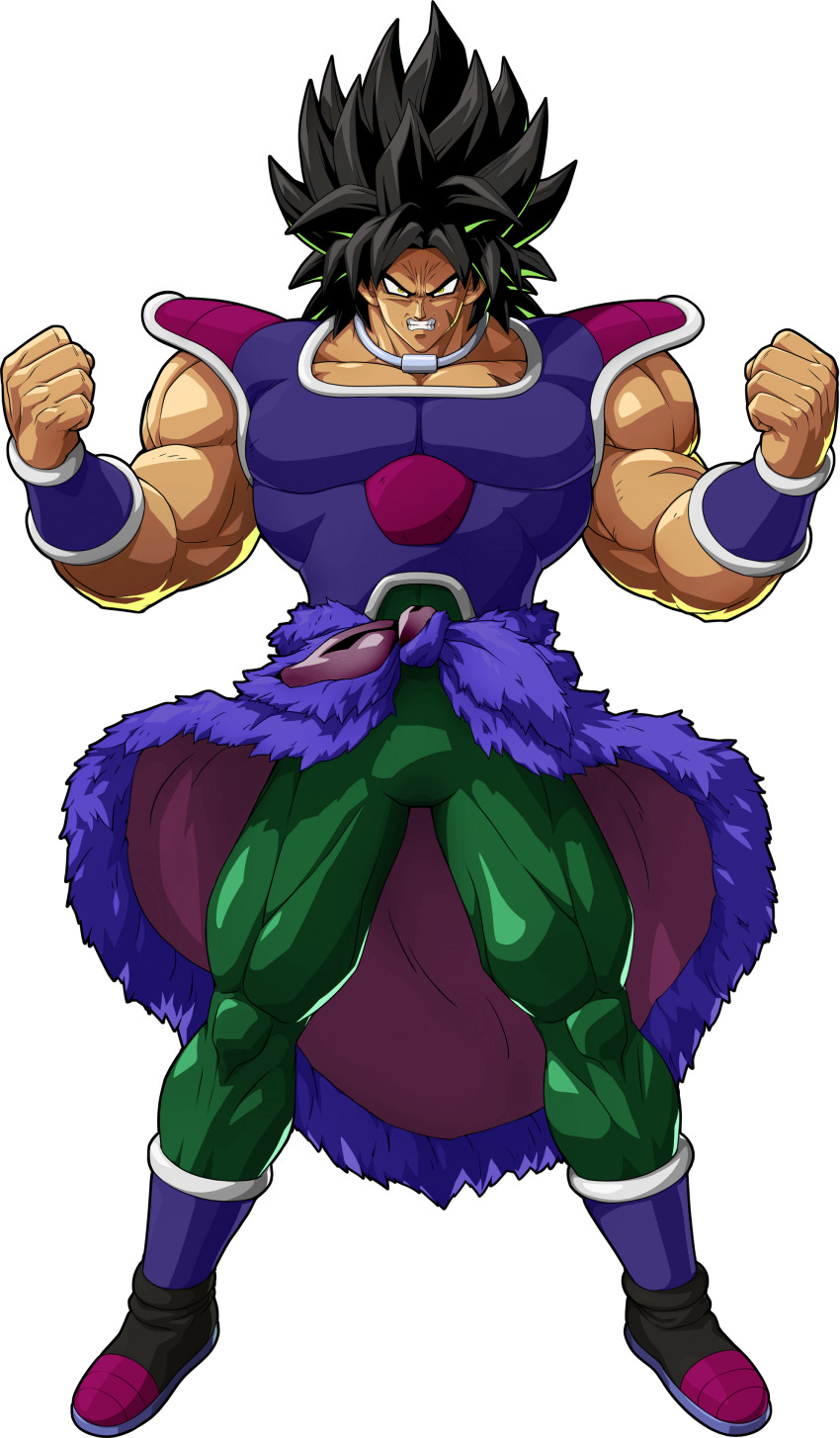 1boy absurdres armor arms_at_sides black_eyes black_hair broly_(dragon_ball_super) dragon_ball dragon_ball_fighterz dragon_ball_super dragon_ball_super_broly expressionless frown highres jewelry looking_away male_focus necklace official_art pants purple_legwear purple_pants recolor scar short_hair simple_background spiked_hair standing upper_body white_background wristband