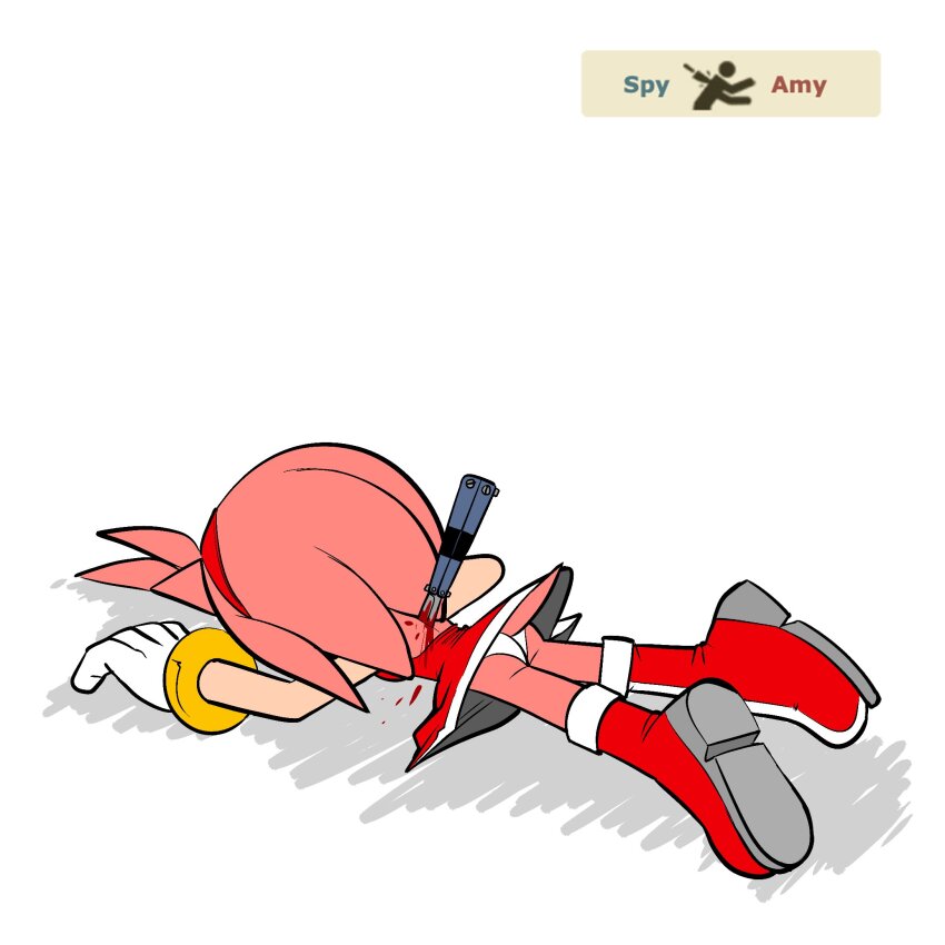 amy_rose animal_ears backstab balisong blood boots corpse face_down gloves hair_ornament highres knife knife_in_back panties qqlettuce sonic_(series) source_request team_fortress_2 underwear
