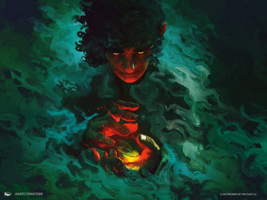 1boy 2022 anato_finnstark artist_name black_hair commentary copyright_notice curly_hair dated english_commentary evil_smile frodo_baggins glowing glowing_jewelry holding holding_jewelry holding_ring jewelry kubrick_stare light_smile looking_at_viewer looking_up ring short_hair smile solo the_lord_of_the_rings the_one_ring tolkien&#039;s_legendarium tolkien&#039;s_legendarium yellow_eyes