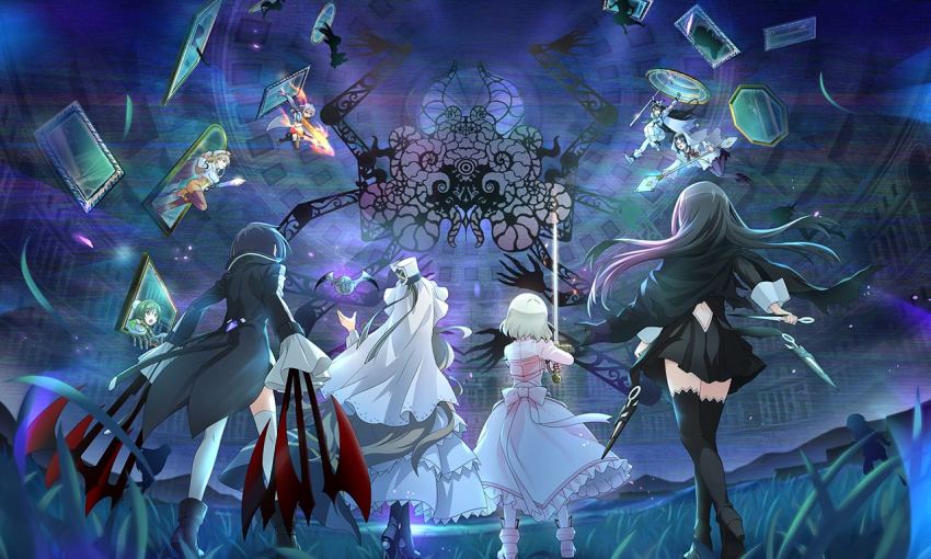 6+girls amano_suzune armor back_bow back_cutout black_cape black_coat black_footwear black_hair blonde_hair blue_hair boots bow breastplate cape clothing_cutout coat dress fire flaming_sword flaming_weapon frilled_dress frilled_sleeves frills from_behind game_cg green_hair habit hat hat_ribbon high_heel_boots high_heels hinata_matsuri holding holding_sword holding_weapon jeanne_d&#039;arc_(madoka_magica) kanade_haruka kazumi_(madoka_magica) kunai kure_kirika light_brown_hair long_hair long_sleeves low_ponytail magia_record:_mahou_shoujo_madoka_magica_gaiden magical_girl mahou_shoujo_kazumi_magica mahou_shoujo_madoka_magica mahou_shoujo_oriko_magica mahou_shoujo_suzune_magica mahou_shoujo_tart_magica mikuni_oriko mini_hat mirror misaki_umika multiple_girls official_art pantyhose pink_dress ponytail purple_hair ribbon riz_hawkwood sarah_mirabilis_w short_hair silhouette sleeve_cuffs sleeves_past_fingers sleeves_past_wrists spoilers sword tailcoat thigh_boots thighhighs torn_cape torn_clothes veil very_long_hair wavy_hair weapon white_pantyhose white_thighhighs