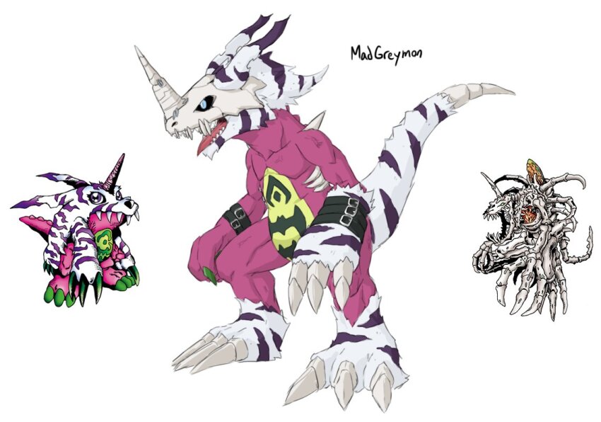 belt claws digimon digimon_(creature) horns missile oridigi original psychemon sharp_teeth skullgreymon tail teeth
