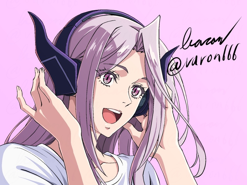 1girl baron_(varon666) collarbone fuuto_tantei kamen_rider long_hair open_mouth purple_eyes purple_hair smile solo tokime_(fuuto_tantei) varon