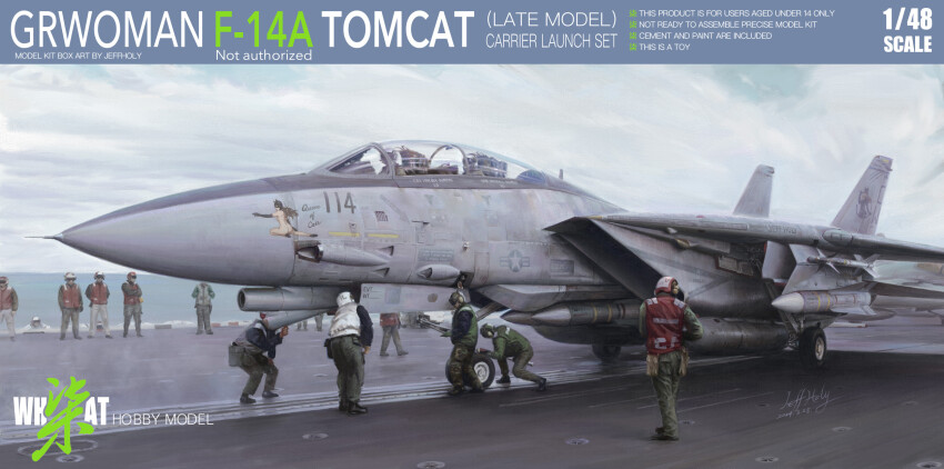 6+boys aim-54_phoenix aim-7_sparrow aim-9_sidewinder aircraft aircraft_marshaller airplane box_art cloud cloudy_sky f-14_tomcat fighter_jet flight_deck flight_suit g-suit glass_cockpit great_wall_hobby helmet high-visibility_clothing high-visibility_vest highres jeffholy making-of_available military_vehicle model_kit multiple_boys nose_art pilot sky vehicle_focus wheel