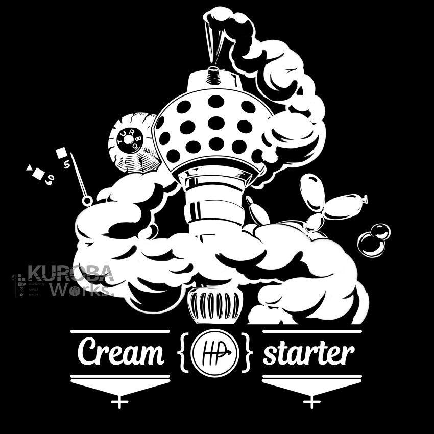 2others absurdres balloon_animal black_background cream_starter_(stand) english_text highres jojo_no_kimyou_na_bouken kurobameiyos monochrome multiple_others no_humans soap_bubbles stand_(jojo) steel_ball_run tubular_bells_(stand)