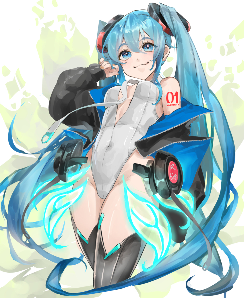 1girl blue_eyes blue_hair hatsune_miku hatsune_miku_(append) highres himukai_aoi long_hair navel necktie shirt sleeveless sleeveless_shirt twintails very_long_hair vocaloid vocaloid_append