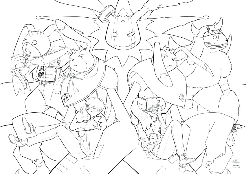 andiramon_(deva) cherubimon cherubimon_(vice) cherubimon_(virtue) closed_eyes corruption digimon digimon_(creature) highres horns kayama_shuuji long_ears lopmon turuiemon wendimon