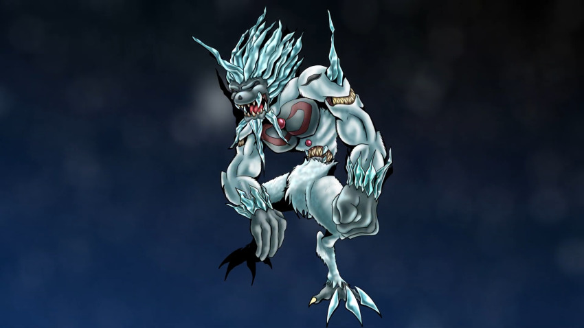digimon digimon_(creature) highres hyougamon ice open_mouth original sharp_teeth solo teeth yukidarumon