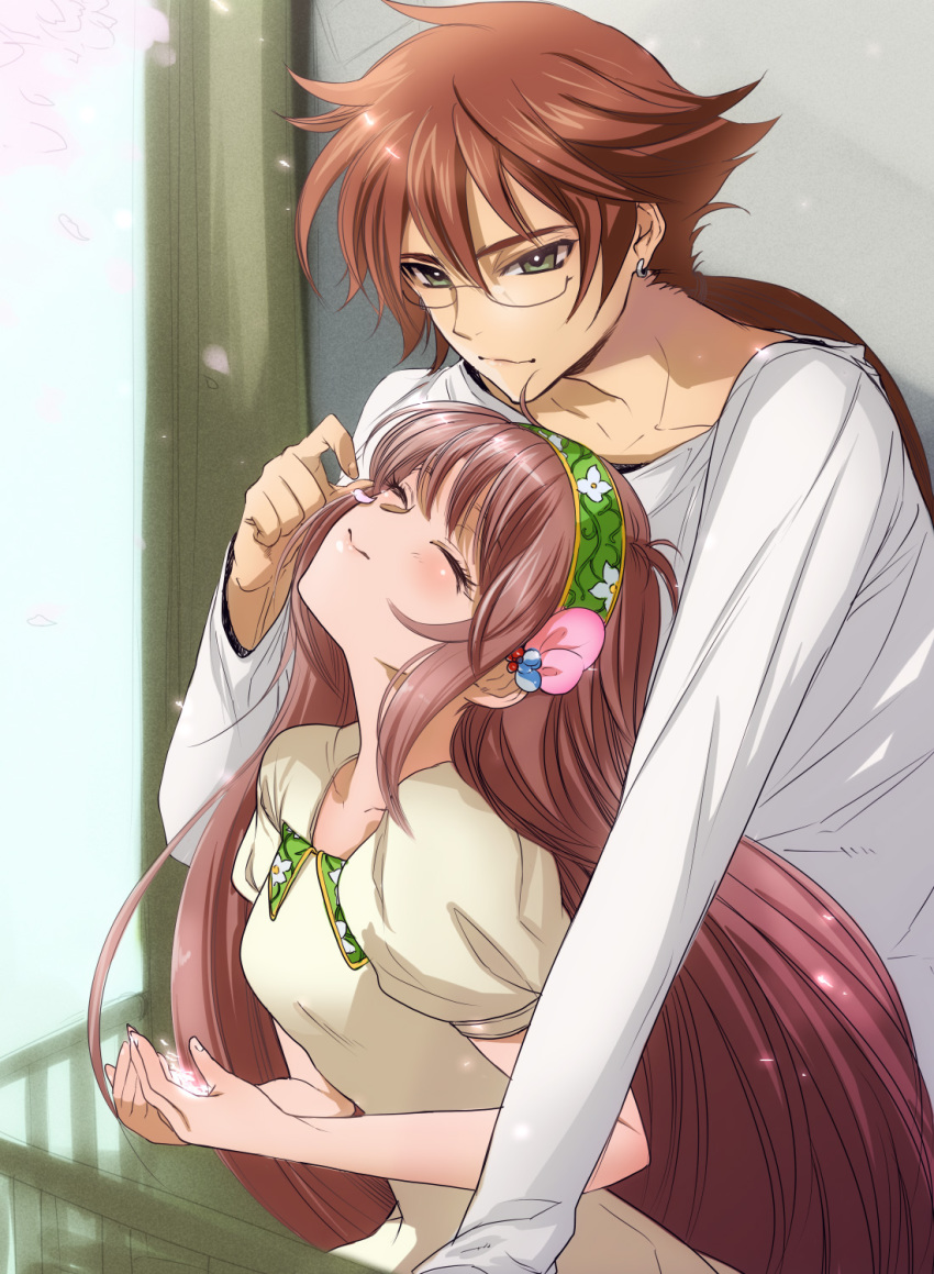 00s 1boy 1girl bad_id bad_pixiv_id brown_hair couple closed_eyes fujimoto_kiyokazu glasses hanato_kobato hetero highres kobato. long_hair ponytail sanae_(chana) sanae_(digipis.piu) smile