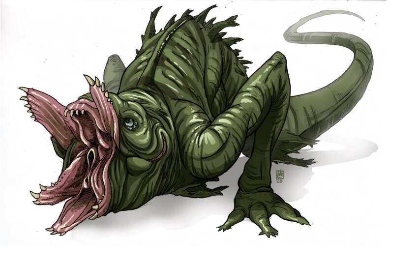 alex_alcanter gwoemul highres mandibles monster no_humans open_mouth simple_background tail the_host white_background