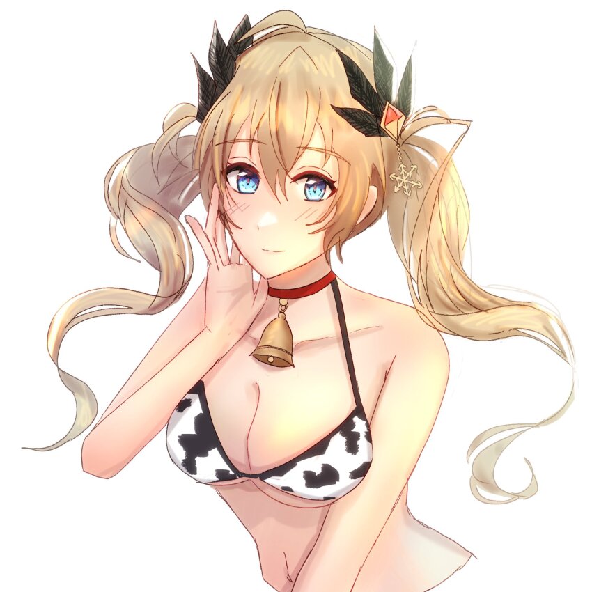 1girl animal_print bikini breasts chaos_gerda_(grimms_notes) cow_print cow_print_bikini grimms_notes pomm_enst print_bikini protected_link solo swimsuit