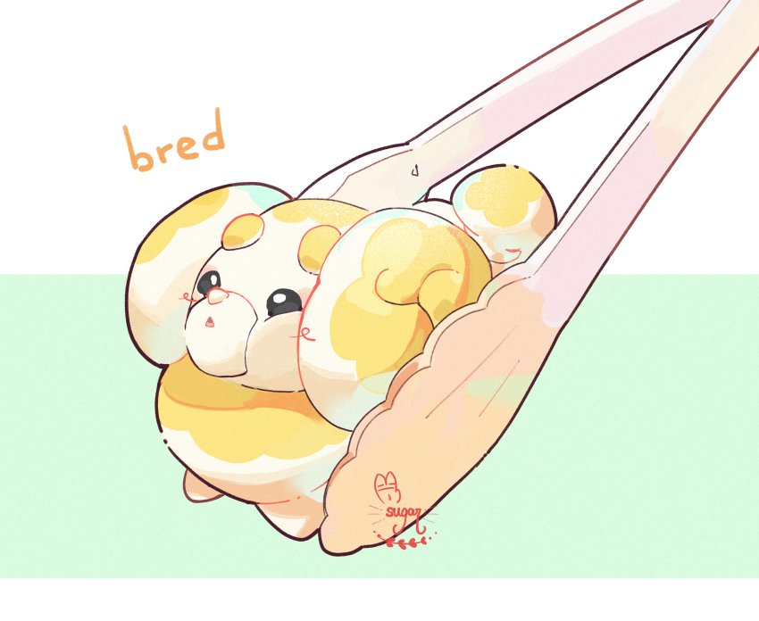 :o absurdres animal animal_focus brown_background dog fidough highres nintendo no_humans open_mouth pokemon pokemon_(creature) signature solo sugahri tongs white_background