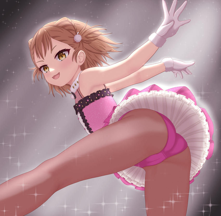 1girl absurdres brown_hair cameltoe figure_skating highres leotard medalist_(manga) miketa_ryouka pantyhose pink_leotard,