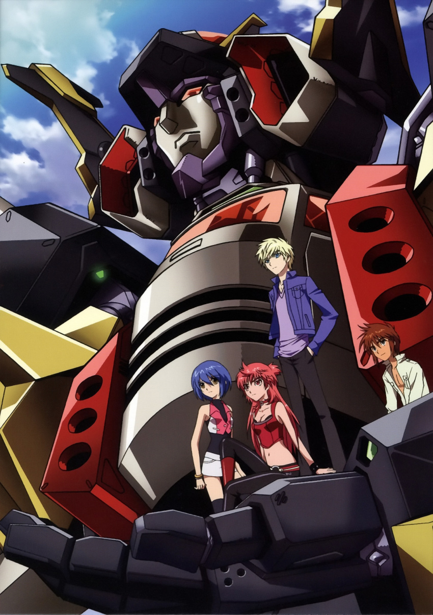 00s 2boys 2girls dancouga_(series) dancouga_nova hidaka_aoi highres johnny_burnette juusou_kikou_dancouga_nova keats_shapiro mecha multiple_boys multiple_girls official_art oobari_masami robot sakuya_kamon super_robot tachibana_kurara