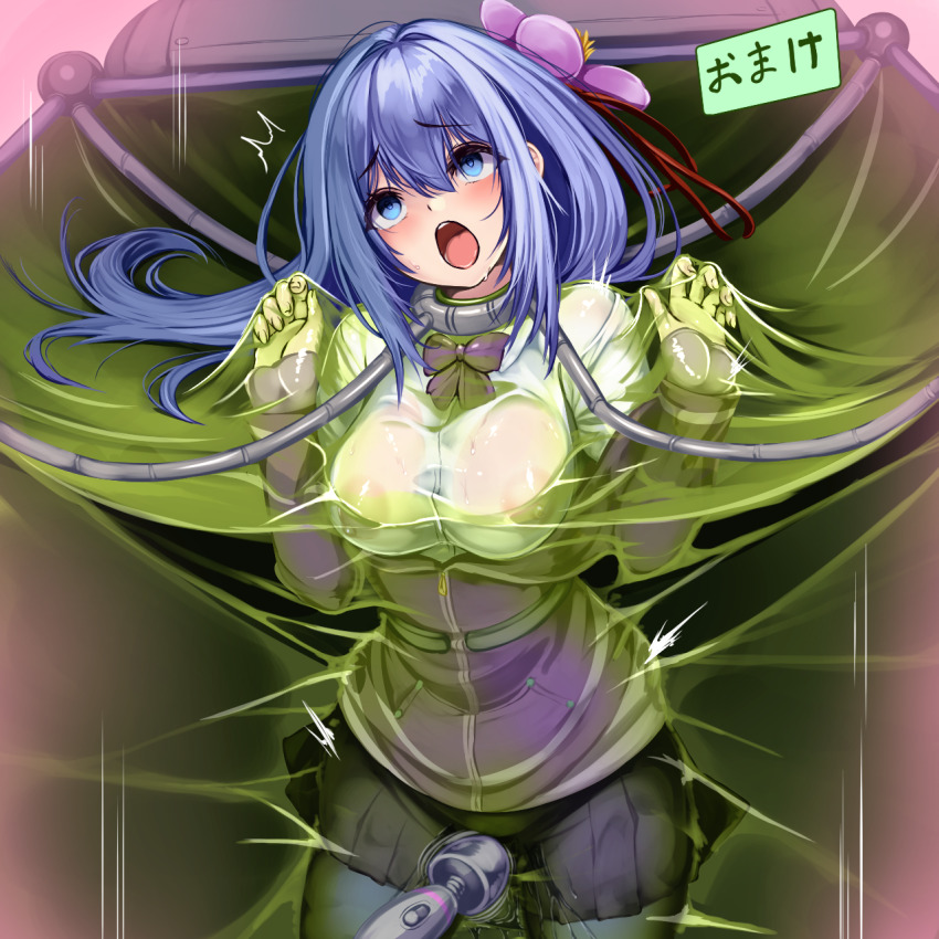 aged_up bdsm black_skirt blush bondage bound breasts clitoral_stimulation core cosplay covered_erect_nipples encasement gridman_universe hieda_no_akyuu highres hitachi_magic_wand jacket latex monikano nipples no_bra partially_unzipped pleated_skirt purple_hair purple_jacket pussy_juice restrained see-through_clothes see-through_shirt sex_toy shinjou_akane shinjou_akane_(cosplay) shirt skin_tight skirt solo ssss.gridman takarada_rikka takarada_rikka_(cosplay) touhou trembling vacuum_bed vacuum_cube vibrator vibrator_on_pussy zipper_pull_tab